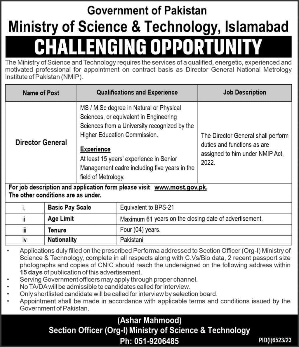 Ministry of Science and Technology Latest jobs 2024