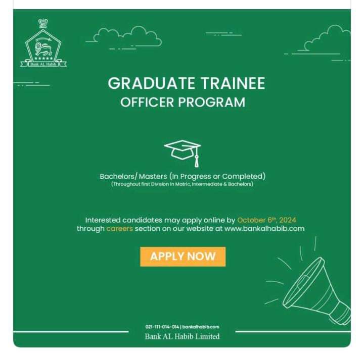 Bank Al Habib Graduate Trainee Officers Job Vacancies 2024